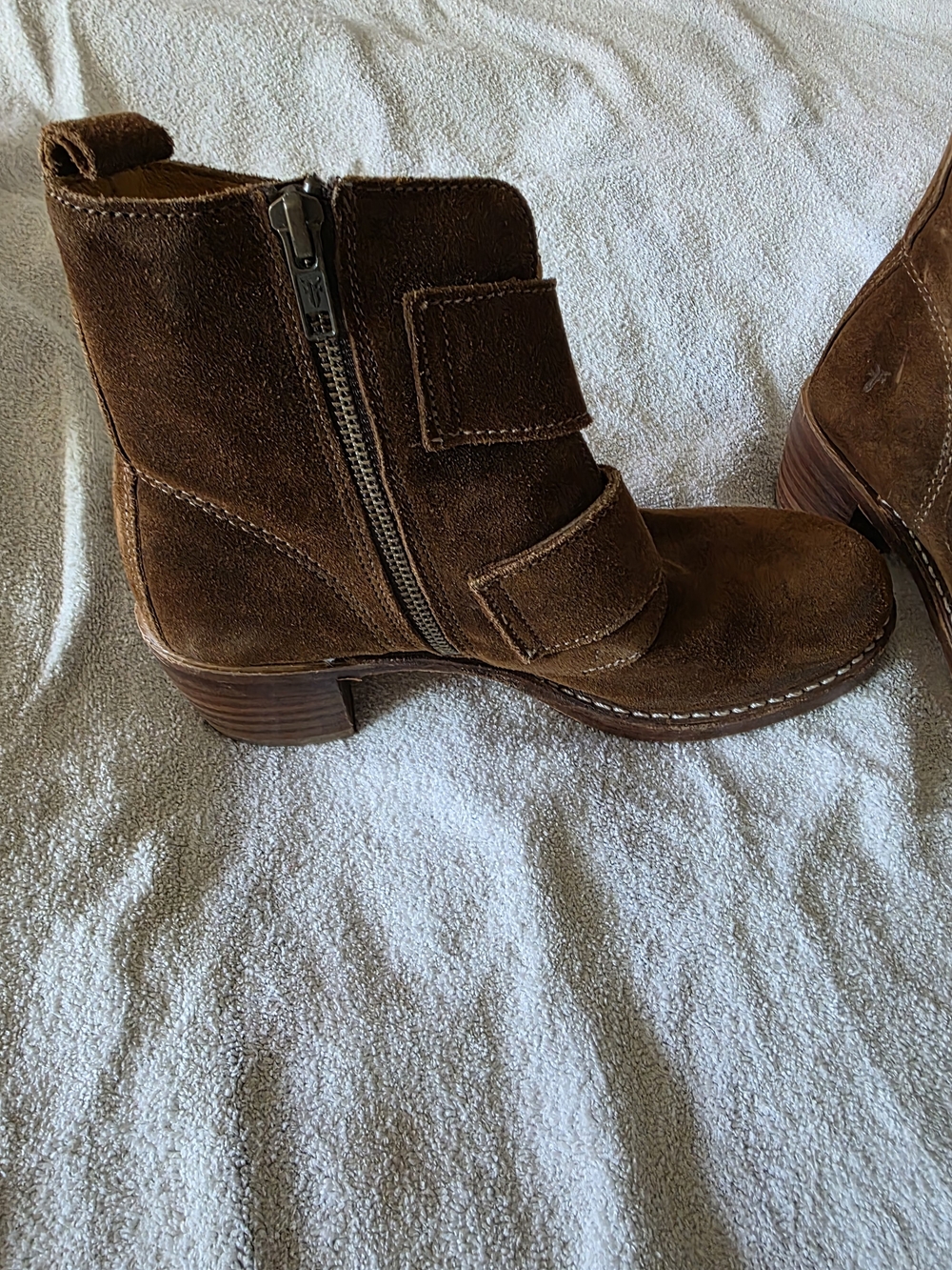 Women's Brown Suede Frye Ankle Boots with Side Zip